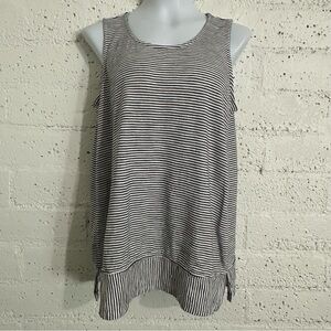 Lands End Womens Tank Top M 8-10 Black White Striped 100% Cotton Sleeveless BA6